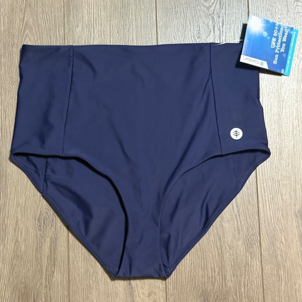 Coolibar Ocean Sculpt High Rise Swim Bottoms Navy Blue UPF 50+ XL NWT